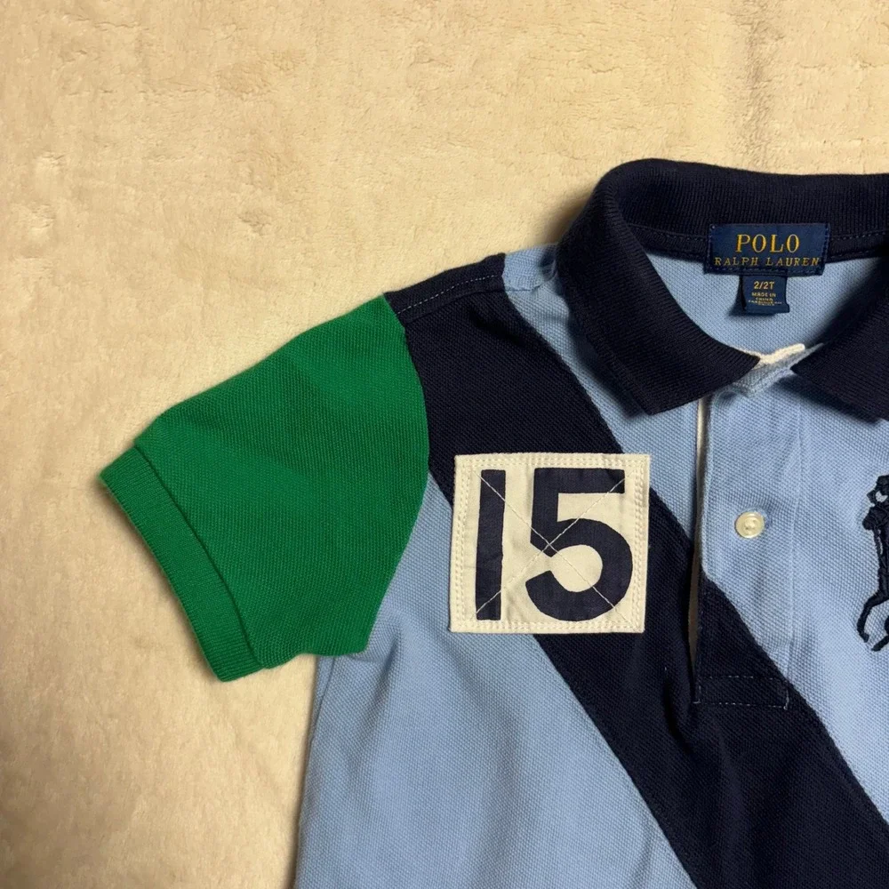 Polo Ralph Lauren Kids Colorblock Polo Shirt Size 2T Blue Green Pink 15 Big Pony